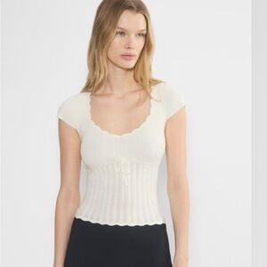Aritzia Wilfred Light Birch Eyelet Short Sleeve Top